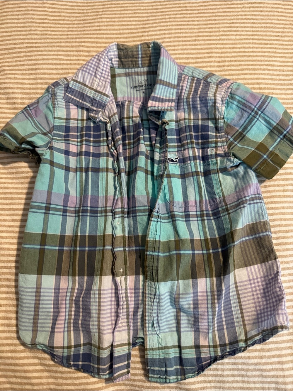 Vineyard Vines Boys' Aqua, Navy & Olive Plaid Button-Down Shirt